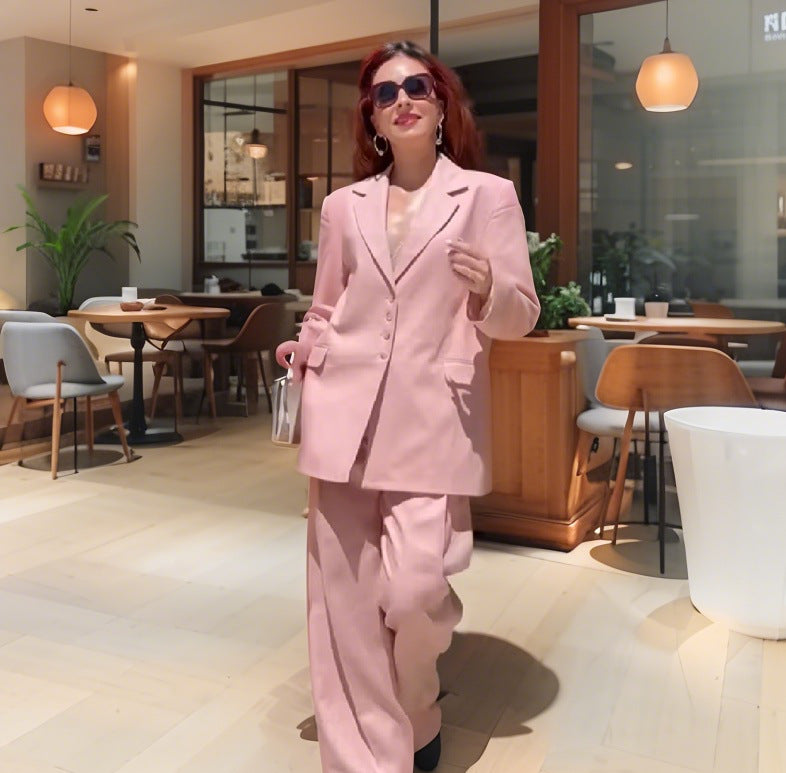 Damen Elegante Businessanzug mit oversized Blazer und weitem Hosenstil EB