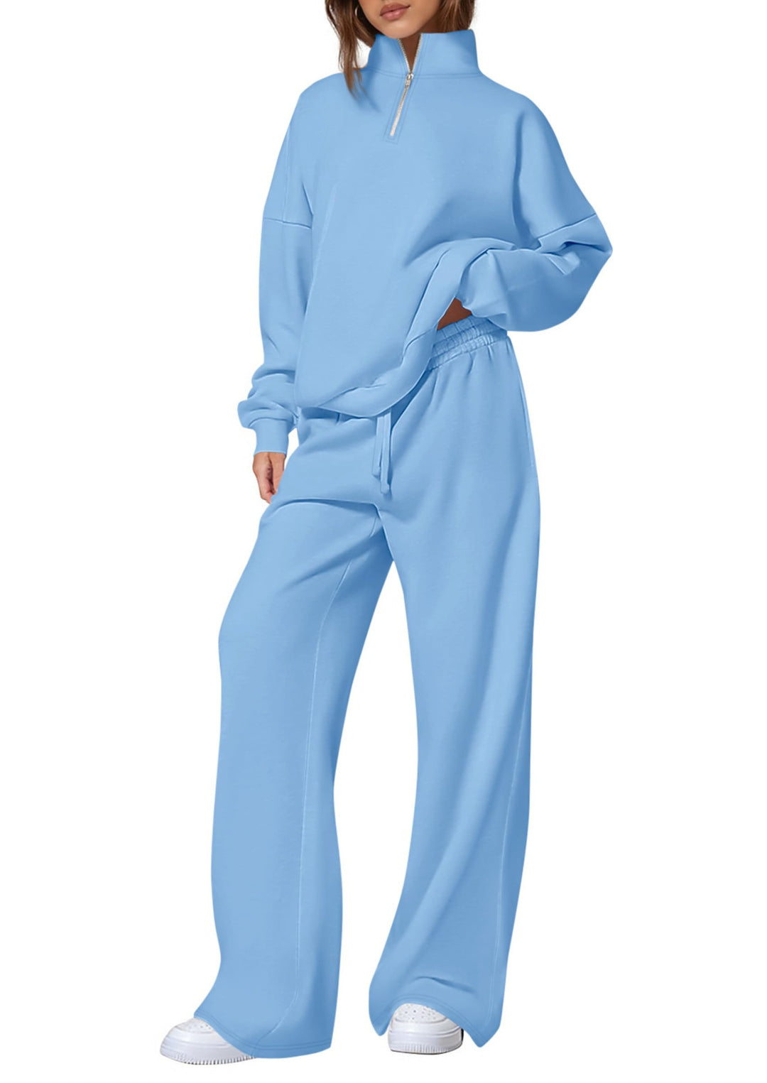 Damen nan oversized Jogginganzug mit Stehkragen halbem Reißverschluss und weitem Bein EB