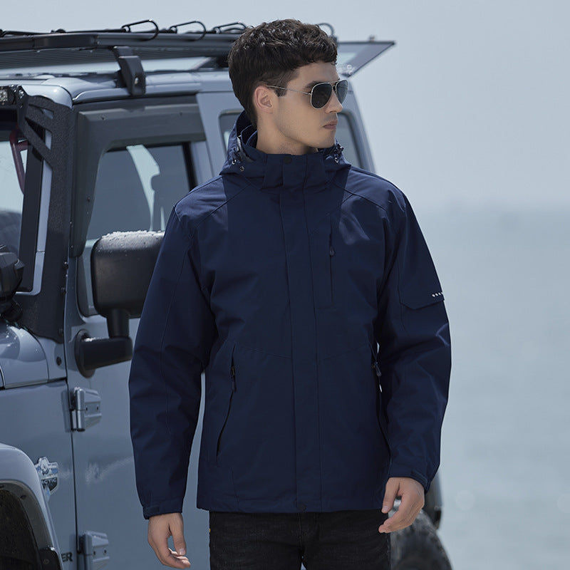 Damen Wasserdichte Outdoorjacke mit Kapuze, atmungsaktiver Membran und Multifunktions‑Reißverschlusstaschen EB