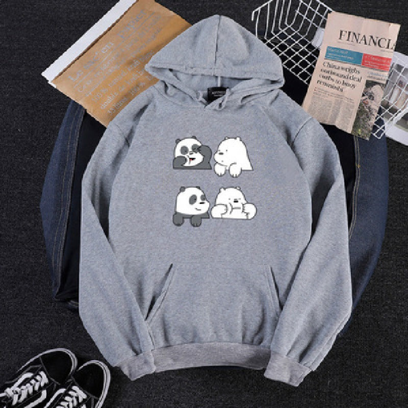Unisex nan Kapuzenpullover mit niedlichem Comic-Tierprint, Kängurutasche und weichem Fleece-Innenfutter EB