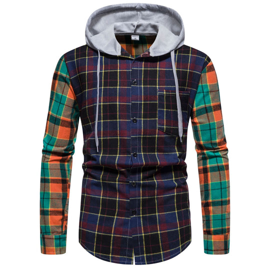 Herren Flanellhemd mit Kapuze und kariertem Design EB