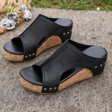 Damen Komfortable Keil-Sandalen mit floralen Akzenten EB