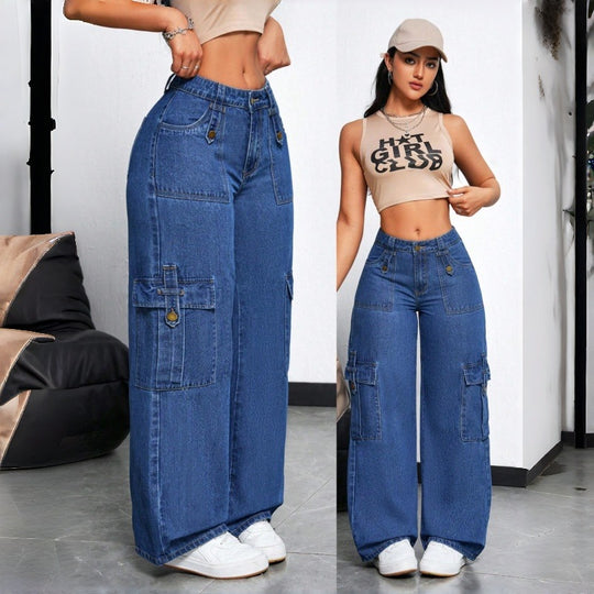 Damen Cargo-Jeans im lässigen Oversized-Schnitt mit praktischen Seitentaschen EB