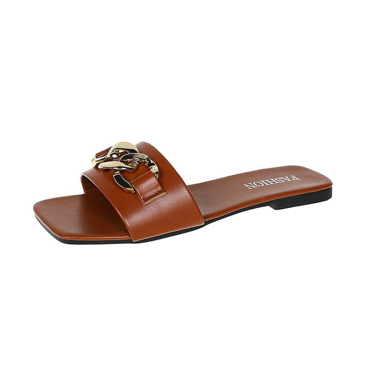 Damen Modische Badeslipper mit glänzendem Kettenakzent EB