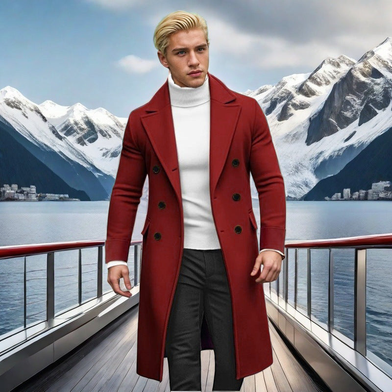 Herren eleganter doppelt-knopf Mantel mit hohem Kragen EB