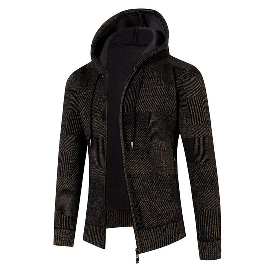 Herren lässiger Strickjacke mit modernem Strukturdesign und Kapuze EB