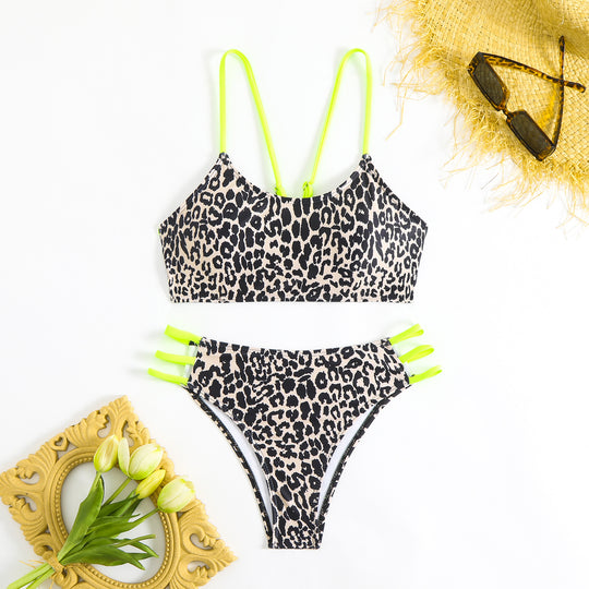 Damen Sportliches Bikini-Set mit trendigem Leopardenmuster EB