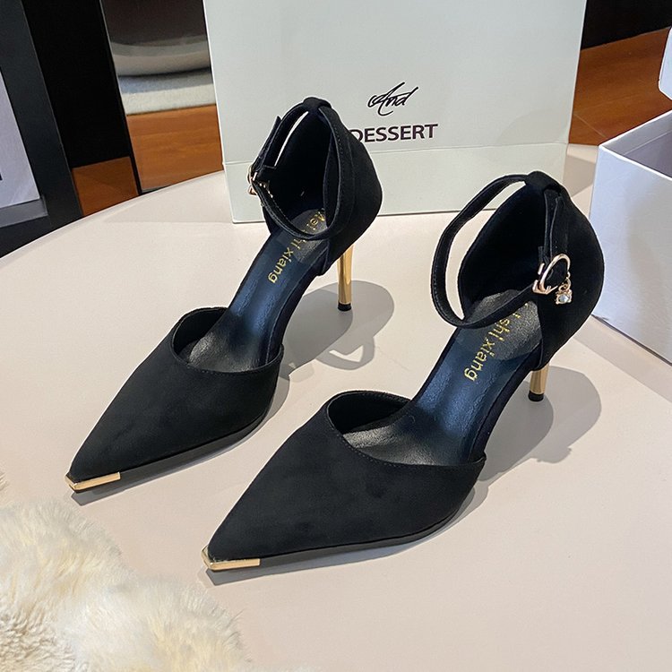 Damen elegante Slingback-High Heels mit spitz zulaufender Form und glamourösem Goldakzent EB