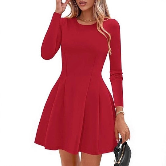 Damen Langärmeliges A-Linien Skaterkleid mit figurschmeichelnden Nähten EB