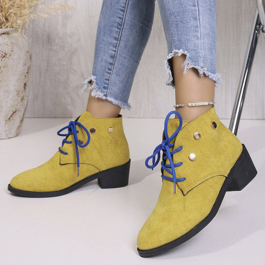 Damen modische Stiefeletten mit auffälligen Schnürdetails und stabiler Profilsohle EB