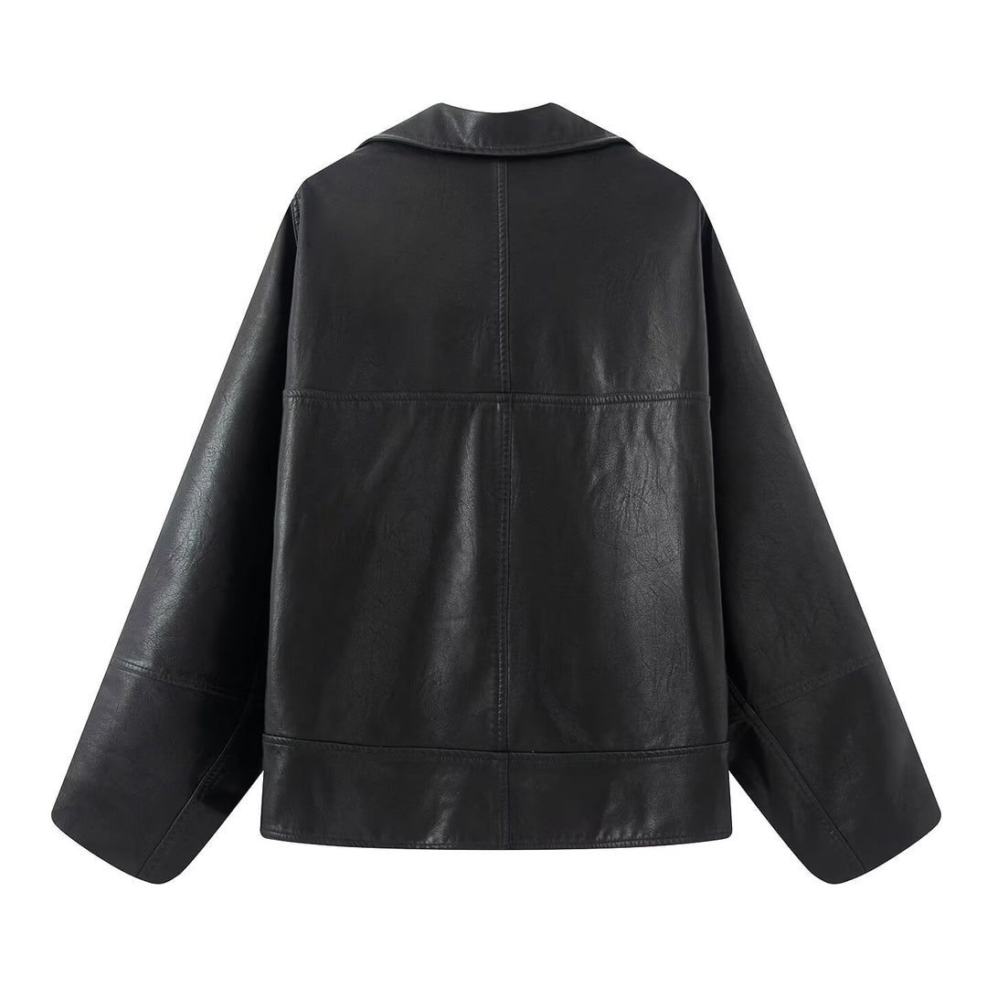 Damen elegante Kunstlederjacke mit oversized Schnitt EB