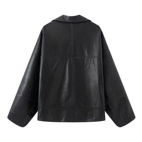 Damen elegante Kunstlederjacke mit oversized Schnitt EB
