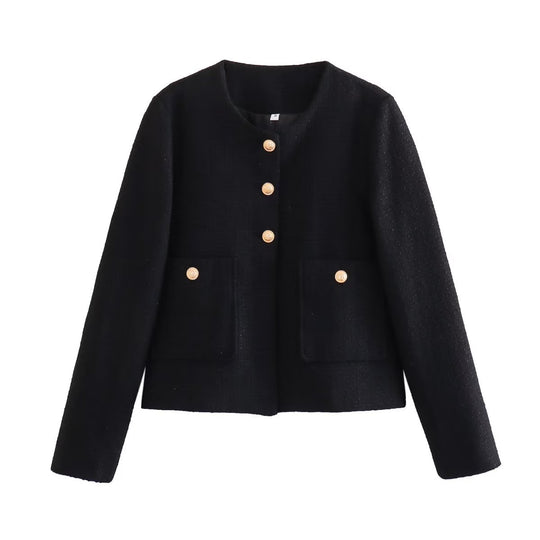 Damen Kurze Tweedjacke mit dekorativen Knöpfen EB