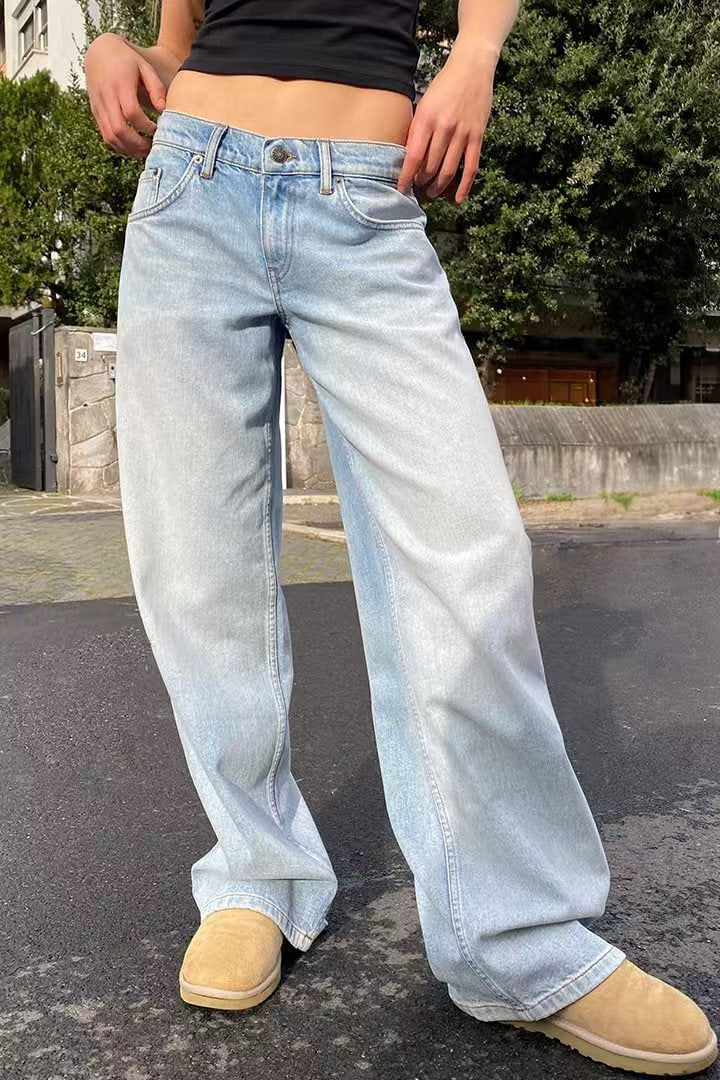 Damen Modische Weitjeans mit hohem Bund und vielseitigem Schnitt EB