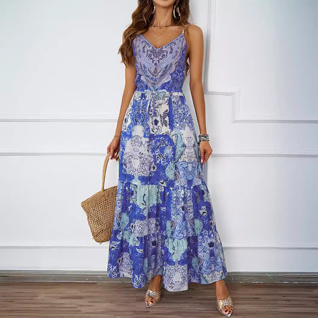Damen Maxikleid mit luftigen Trägern und floralem Muster EB