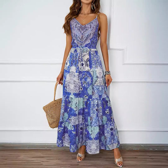 Damen Maxikleid mit luftigen Trägern und floralem Muster EB