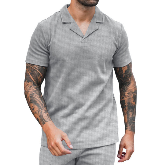 Herren Kurzarm Hemd mit klassischem Henley-Ausschnitt und strukturierter Oberflächenbeschaffenheit EB