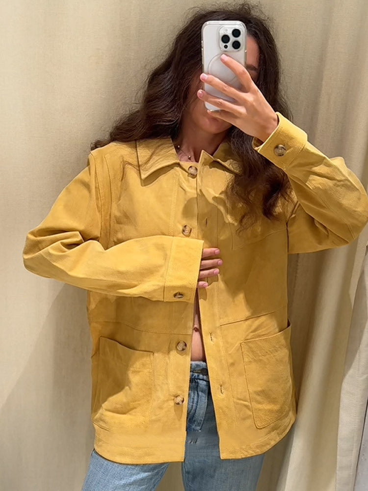 Damen modische Wildlederjacke mit praktischen Taschen EB