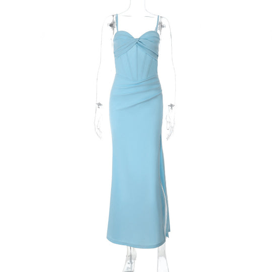 Damen elegantes Maxikleid mit romantischem Wickeloberteil und hochgeschlitztem Design EB