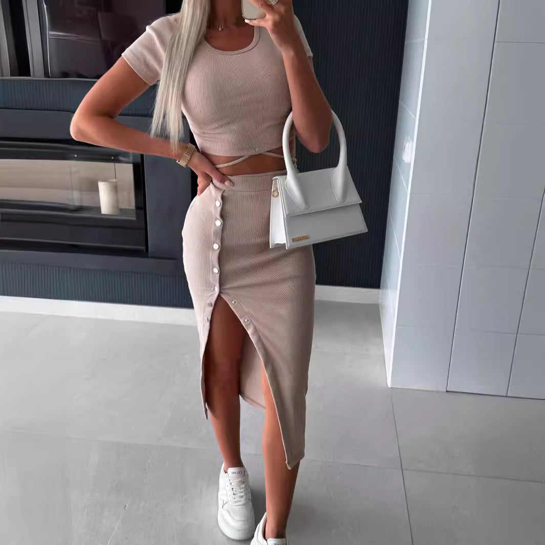 Damen Set mit cropped Top und Midi-Rock EB