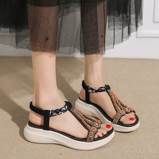 Damen Bequeme Sandalen mit dekorativen Verzierungen EB