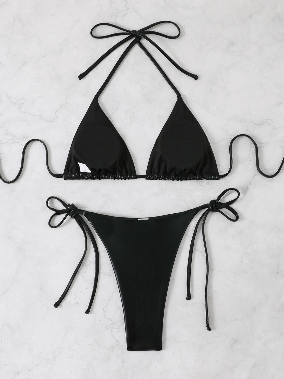 Damen Glänzendes Triangel-Bikini-Set mit verstellbaren Bändern EB