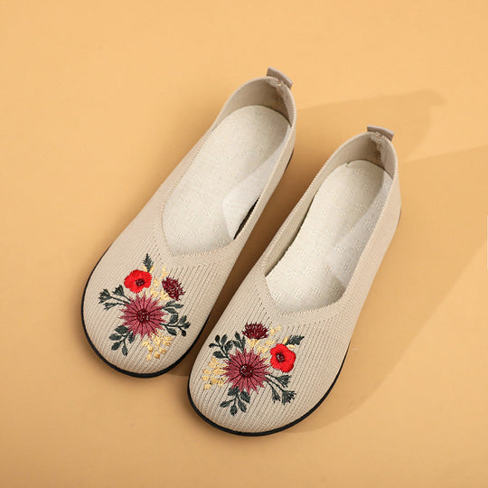 Damen Ballerinas mit floraler Stickerei und flexiblem Fußbett EB