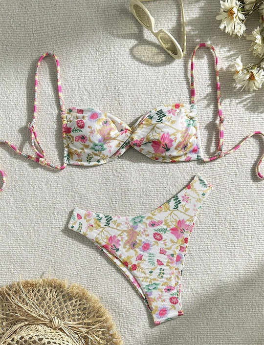 Damen Freizeit-Bikini mit floralen Mustern und verstellbaren Trägern EB