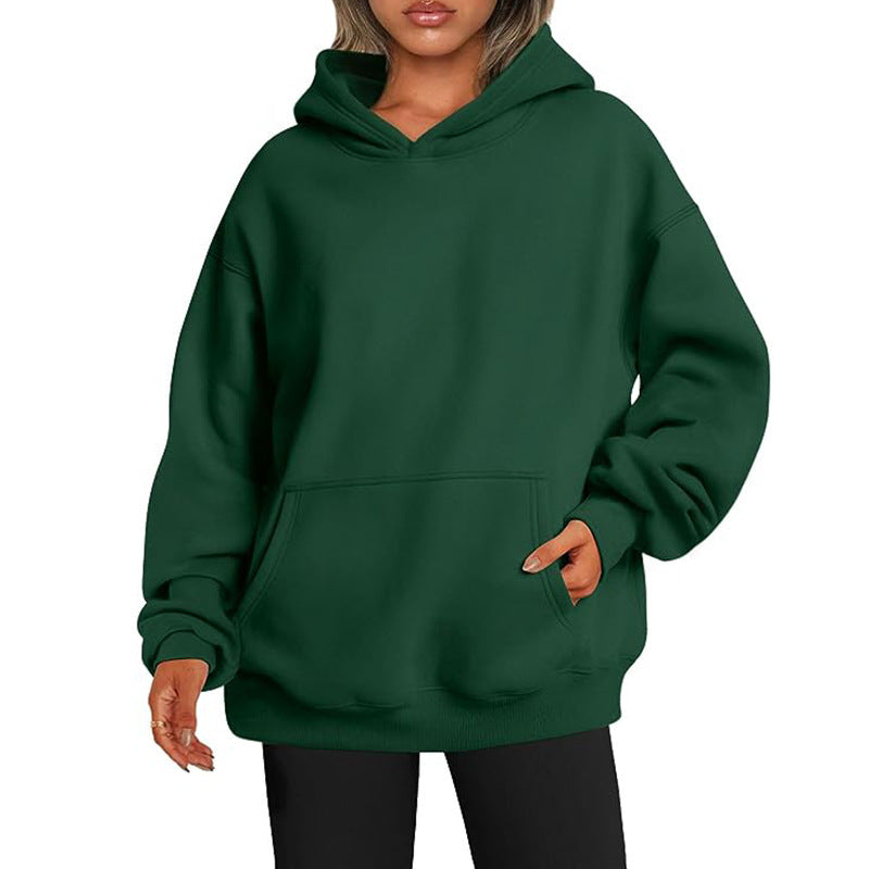 Damen nan Oversize-Kapuzenpullover mit verlängertem Rückenteil, innen angerautem Fleece und Kängurutasche EB