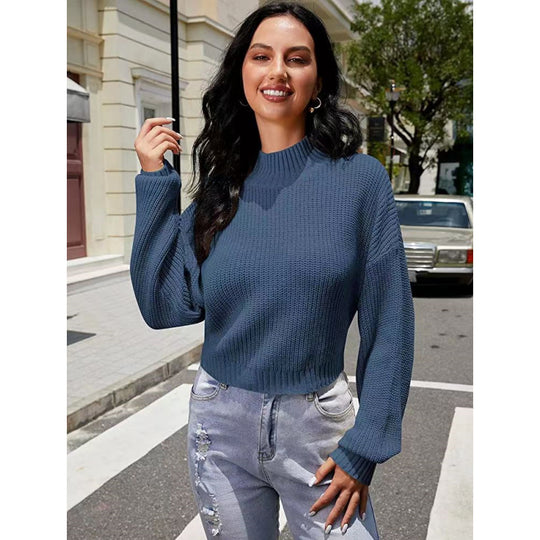 Damen Modischer Strickpullover mit weitem Ausschnitt EB
