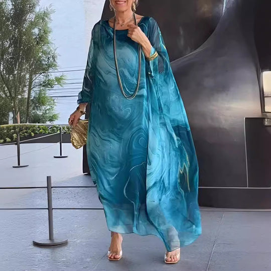 Damen fließendes Kaftan-Kleid mit auffälligem Muster EB