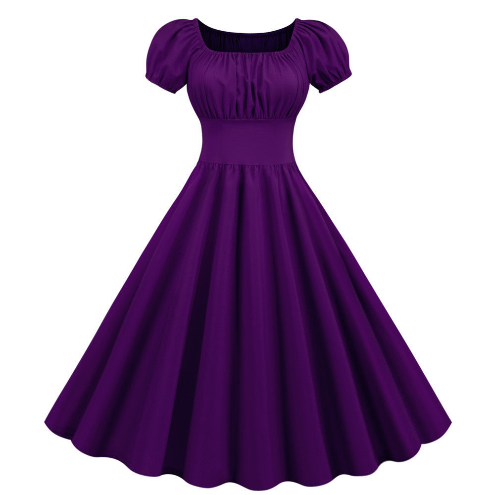 Damen A-Linien Kleid mit Puffärmeln und Taillierung EB