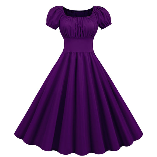 Damen A-Linien Kleid mit Puffärmeln und Taillierung EB