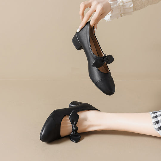 Damen elegante Ballerinas mit dekorativem Schleifenakzent und klassischem Farbblockdesign EB