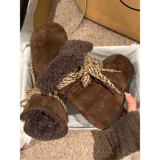 Damen Warme Fleece-Boots mit gefüttertem Innenfutter und dekorativen Schnürsenkeln EB