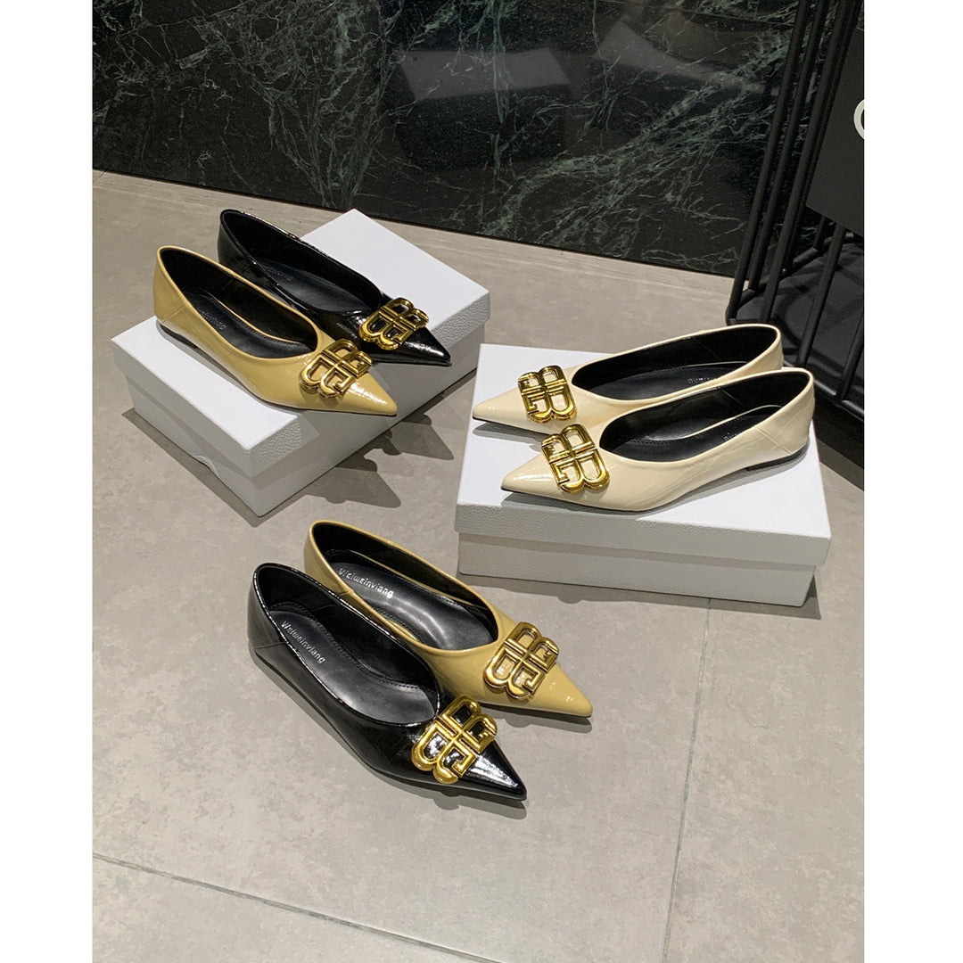 Damen elegante Ballerinas mit luxuriösem Metallakzent EB