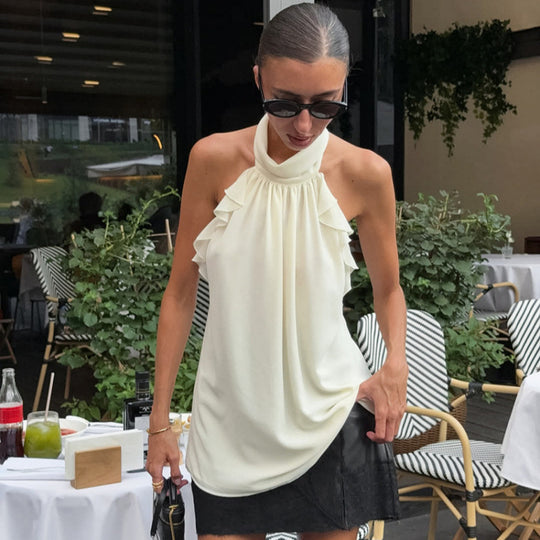 Damen Elegantes Spitzen-Haltertop mit Rüschendetails EB