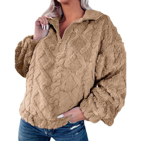 Damen Fleece-Pullover mit halbem Reißverschluss und strukturiertem Design EB