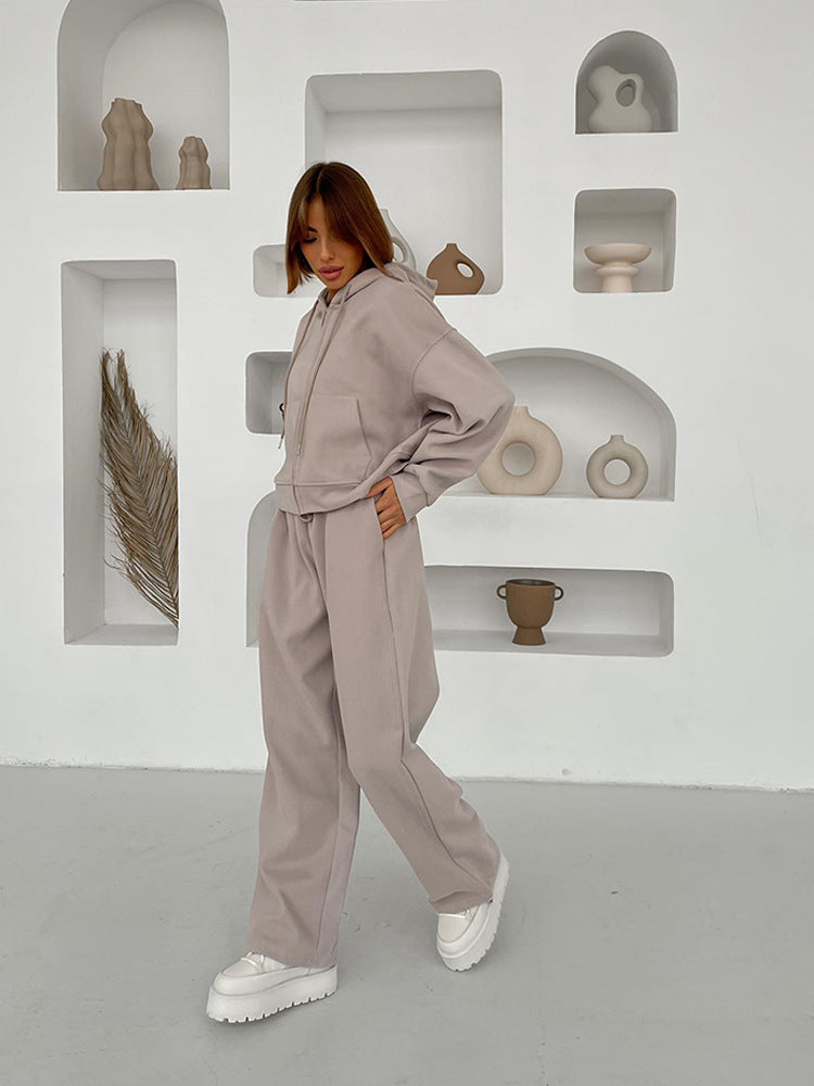 Damen nan cropped Kapuzenjacke mit durchgehendem Reißverschluss und taillenhoher Jogginghose Set EB