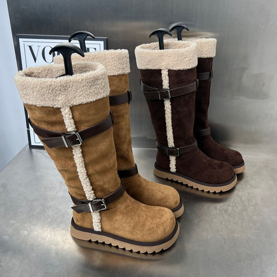 Damen Fleecegefütterte Winterstiefel mit eleganten Riemen und rutschfester Sohle EB