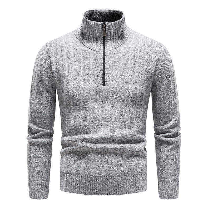 Herren eleganter Strickpullover mit kurzem Reißverschluss und strukturierter Oberfläche EB