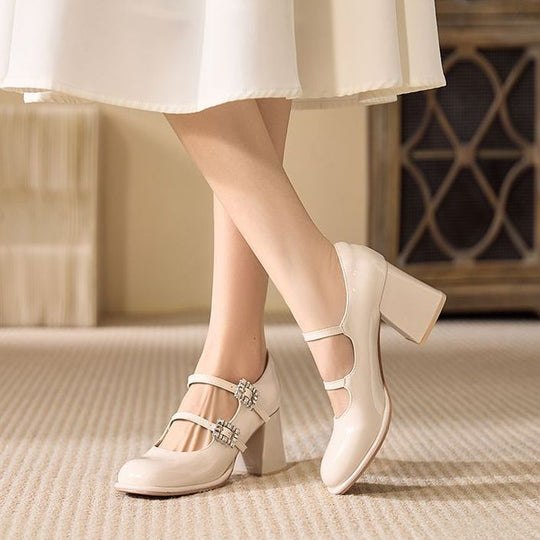 Damen elegante Mary Jane Pumps mit funkelnden Schnallen EB