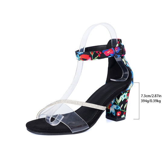Damen Blockabsatz Sandalen mit floralem Muster und elegantem Riemchen EB