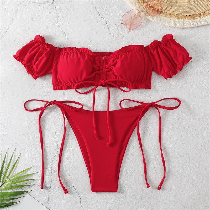 Damen Bikini-Set mit Rüschenausschnitten und eleganten Bindebändern EB
