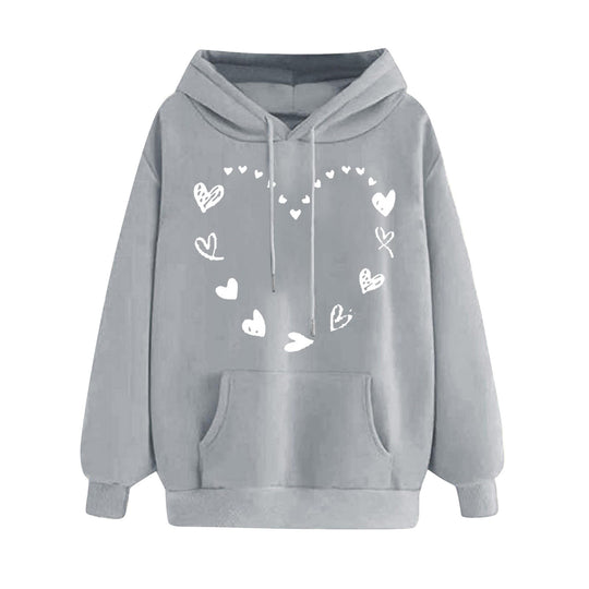 Damen Kapuzensweater mit verspieltem Herzmotiv und bequemer Kängurutasche EB