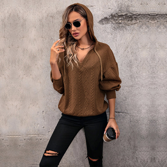 Damen Kapuzenpullover mit strukturiertem Zopfmuster EB