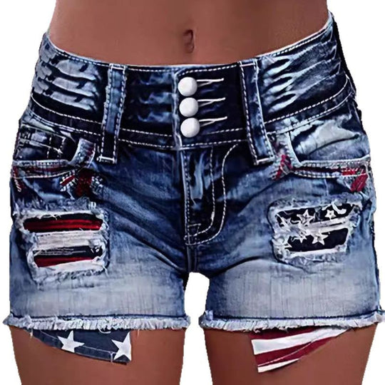 Damen Cargo-Shorts mit stylischen Rissdetails und patriotischen Applikationen EB
