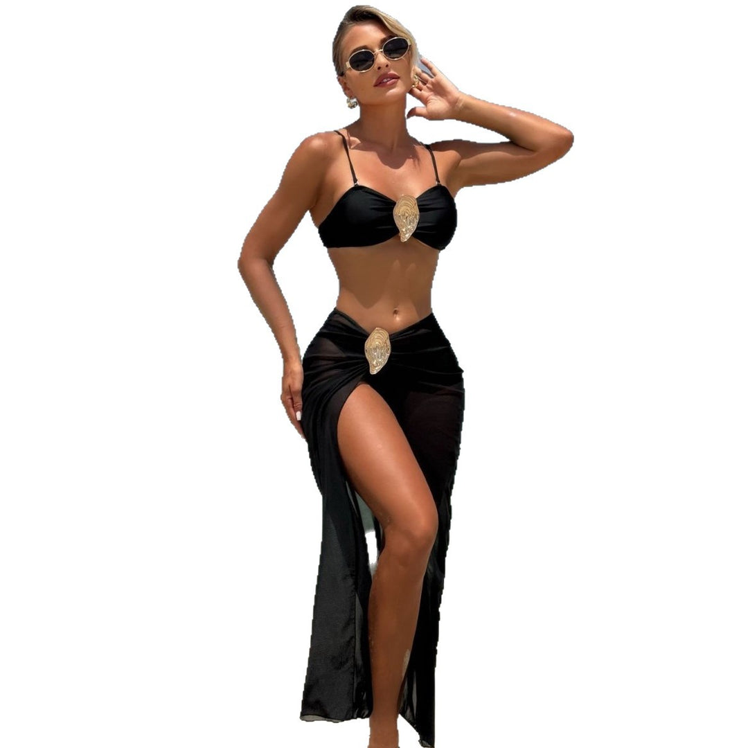 Damen Eleganter Bikini mit hohem Beinausschnitt und glamourösem Wickelrock EB
