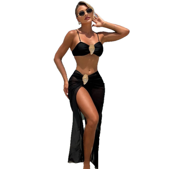 Damen Eleganter Bikini mit hohem Beinausschnitt und glamourösem Wickelrock EB