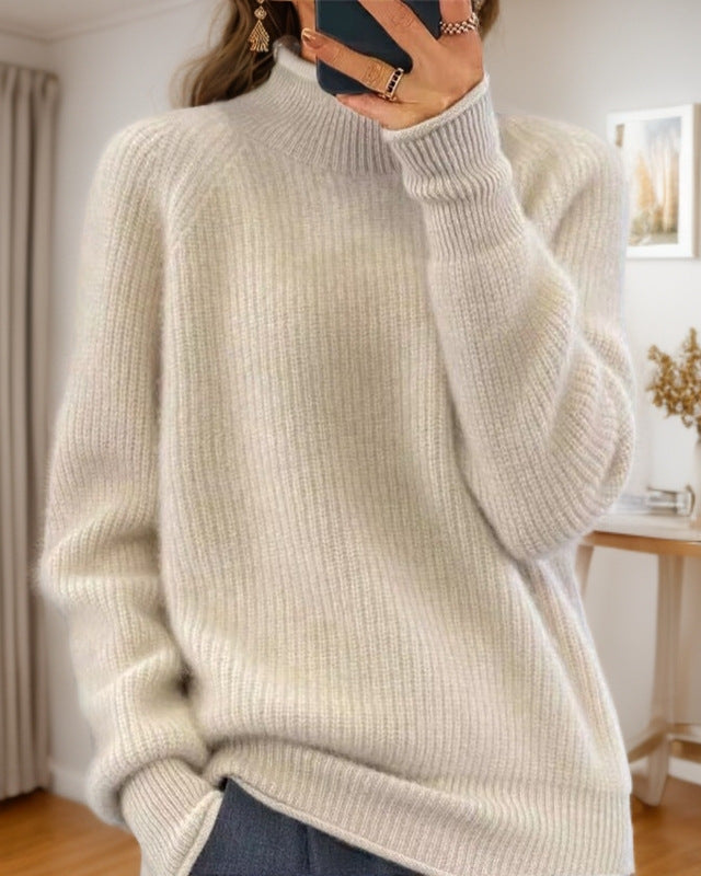 Damen nan kuscheliger Strickpullover mit Stehkragen und Rippstruktur EB